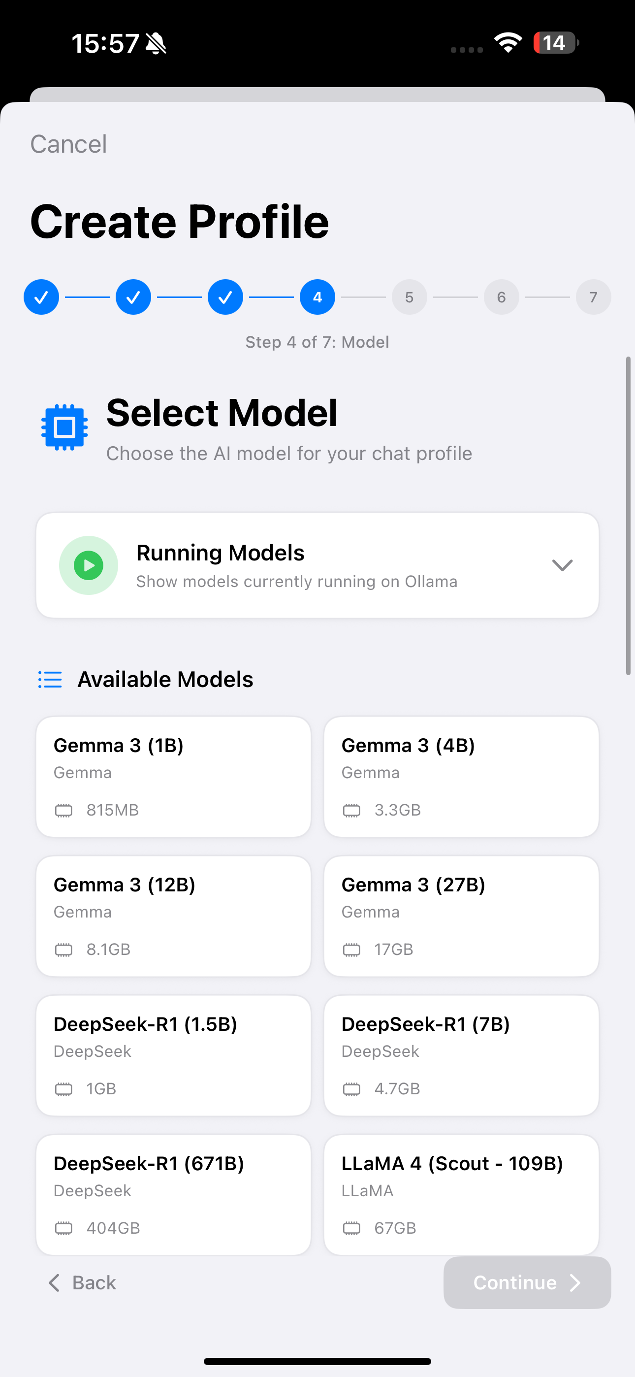 Model Selection Interface